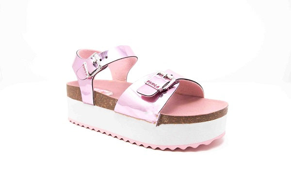 Paola Pink Mirror Buckle Wedge Girls Sandal - 840970