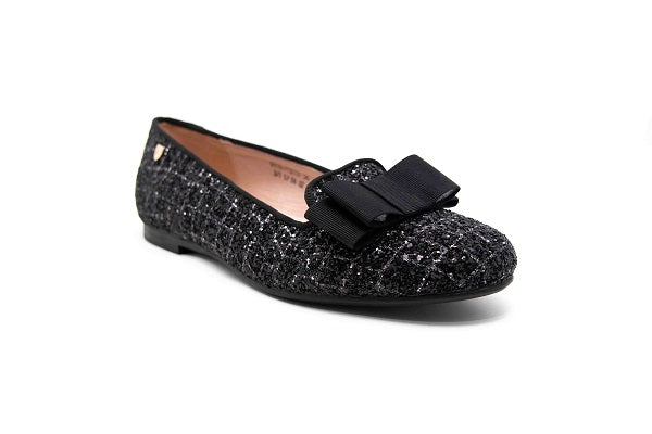 Venettini Girls 55-Debra/Piper Black Croc Glitter Grain Slip On Shoe