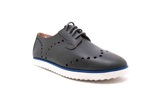 Venettini Boys 55-Lennon Grey Wax Leather Perforated Sneaker