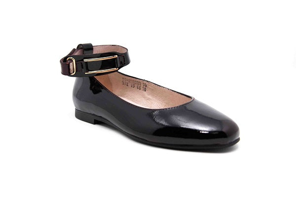 Venettini Girls 55-Audrey Bordo Patent Leather Flat Shoe