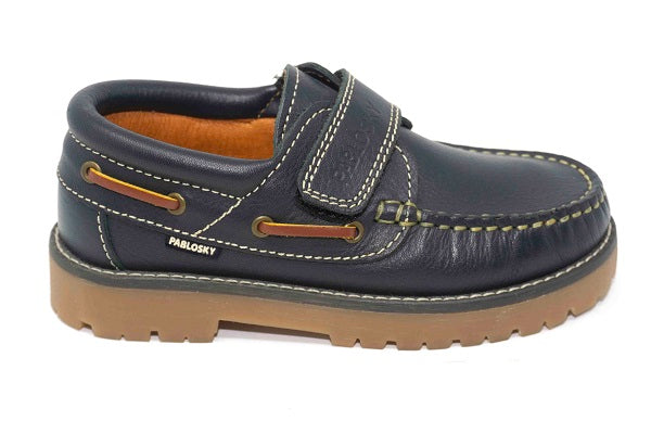 Pablosky Kids Navy Leather Velcro Boys Deck Shoe - 122525