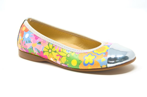 Andgo 22-Madi Flower Print Girls Leather Flat Shoe