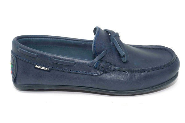 Pablosky Kids Navy Leather Boys Driver Shoe - 122926