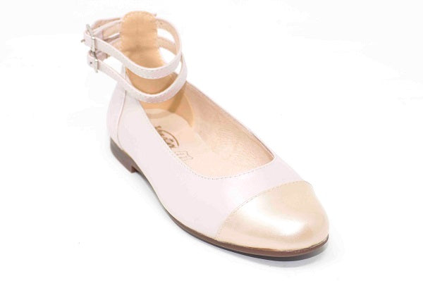 Venettini Girls 55-Isabel Champagne Pearlized Leather Ankle Strap Shoe