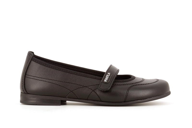 Paola Black Leather Girls Mary Jane Shoe - 854710