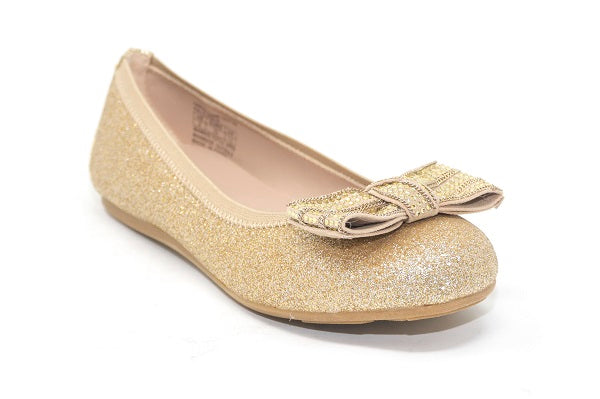 Stuart Weitzman Kids Girls Fannie Chain Glitter Gold Flat Shoe