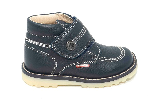 Pablosky Kids Navy Leather Velcro Boys Boot - 580127