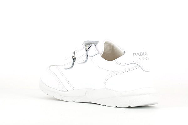 Pablosky Kids White Leather Velcro Sneaker - 277900