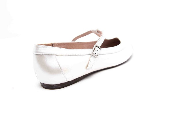 Venettini 55-Camila White Pearlized Leather Strap Flat Shoe