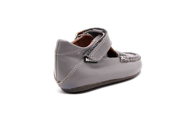 Venettini Girls 55-Luke Grey Leather T-Strap Flat Shoe