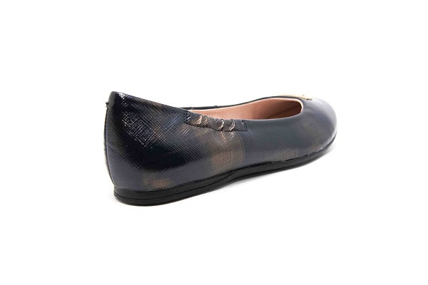 Venettini Girls 55-Kim Navy Brush Saffiano Leather Flat Shoe