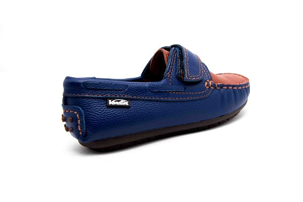 Venettini Boys Samy 4 Cobalt and Luggage Zillow Leather Loafer