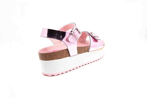 Paola Pink Mirror Buckle Wedge Girls Sandal - 840970