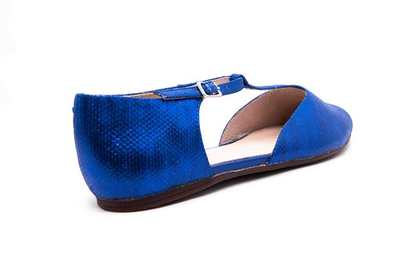 Venettini Girls 55-Bell Cobalt Leather T-Strap Flat Shoe