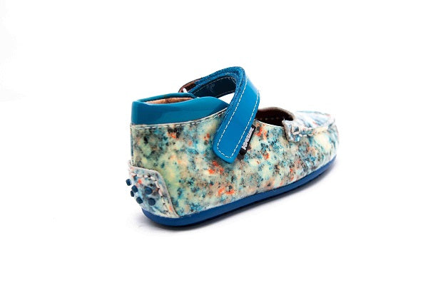 Venettini Girl's 55-Rachel Blue Spot Leather Flat Shoe