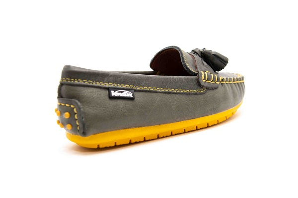 Venettini Boys 55-Garda Grey Crinkled & & Yellow Leather Loafer