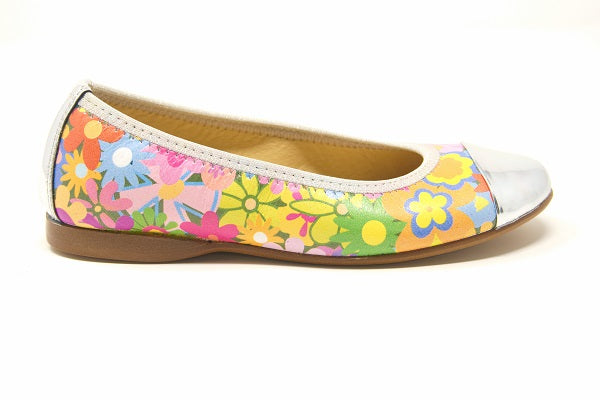 Andgo 22-Madi Flower Print Girls Leather Flat Shoe