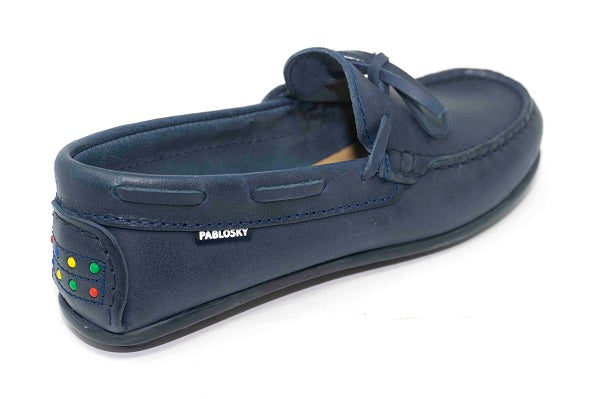 Pablosky Kids Navy Leather Boys Driver Shoe - 122926