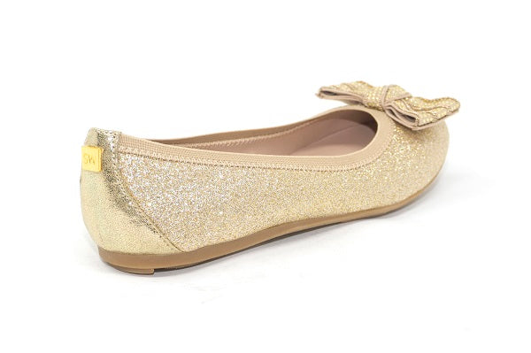 Stuart Weitzman Kids Girls Fannie Chain Glitter Gold Flat Shoe