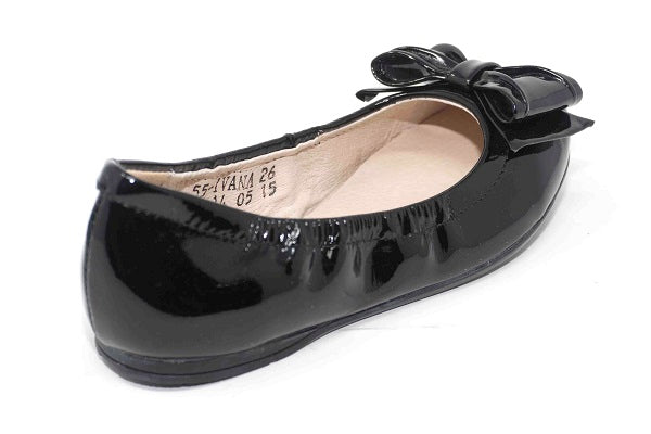 Venettini Girls 55-Ivana Black Gloss Leather Flat Shoe with Bow