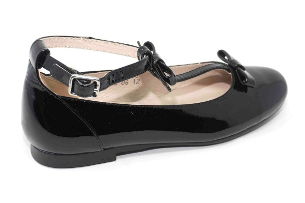 Venettini Girls 55-Cindy Black Patent T-Strap Leather Shoe