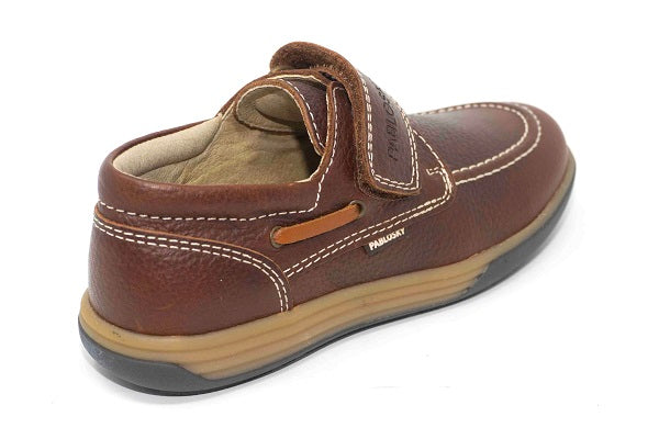 Pablosky Kids Brown Leather Velcro Boys Deck Shoe - 669071