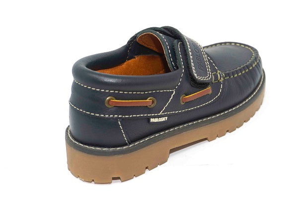 Pablosky Kids Navy Leather Velcro Boys Deck Shoe - 122525