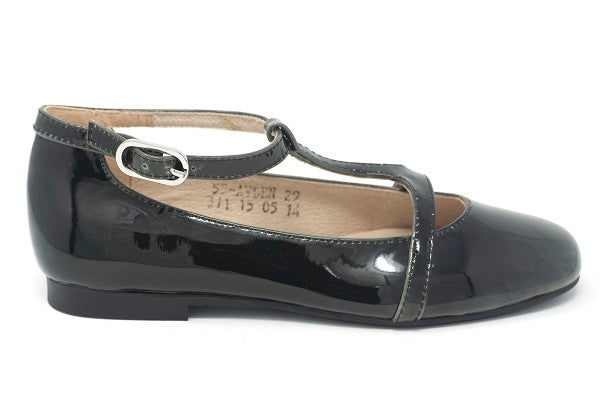 Venettini Gilrls 55-Ayden Grey Pull Patent Leather T-Strap Shoe