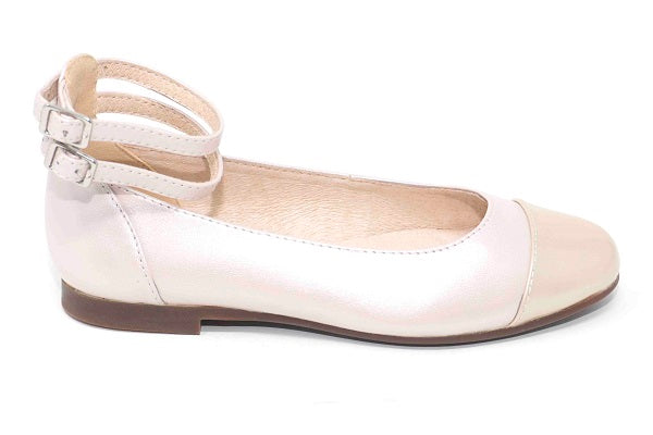 Venettini Girls 55-Isabel Champagne Pearlized Leather Ankle Strap Shoe