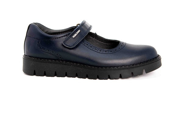 Pablosky Kids Navy Leather Wedge Mary Jane Girls Shoe - 320820