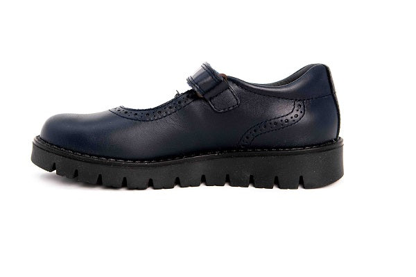 Pablosky Kids Navy Leather Wedge Mary Jane Girls Shoe - 320820