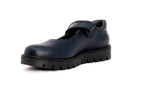 Pablosky Kids Navy Leather Wedge Mary Jane Girls Shoe - 320820