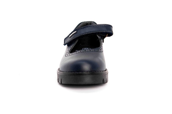 Pablosky Kids Navy Leather Wedge Mary Jane Girls Shoe - 320820