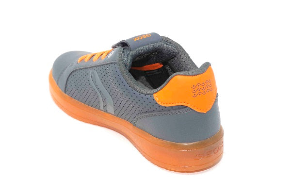 Geox Jr Kommodor Boys Dark Grey & Orange Lite Up Sneaker