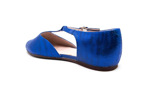 Venettini Girls 55-Bell Cobalt Leather T-Strap Flat Shoe