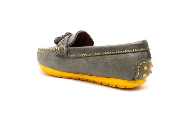 Venettini Boys 55-Garda Grey Crinkled & & Yellow Leather Loafer