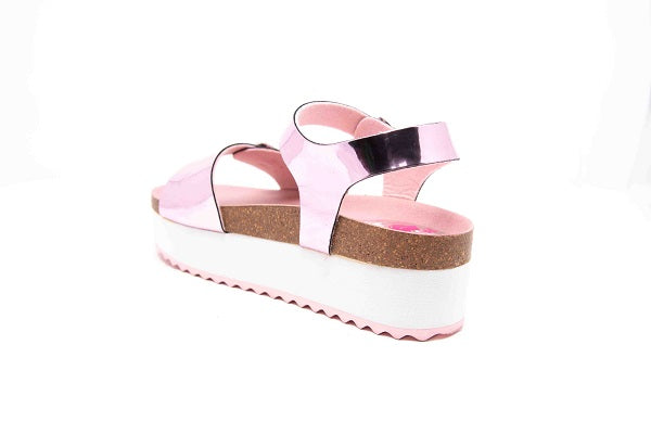 Paola Pink Mirror Buckle Wedge Girls Sandal - 840970