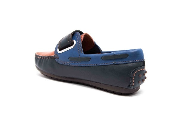 Venettini Boys 55-Samy 6 Navy Wax Leather Loafers with Strap