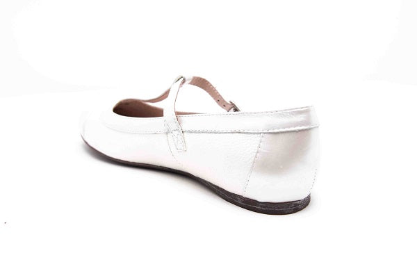 Venettini 55-Camila White Pearlized Leather Strap Flat Shoe