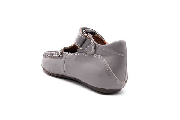 Venettini Girls 55-Luke Grey Leather T-Strap Flat Shoe