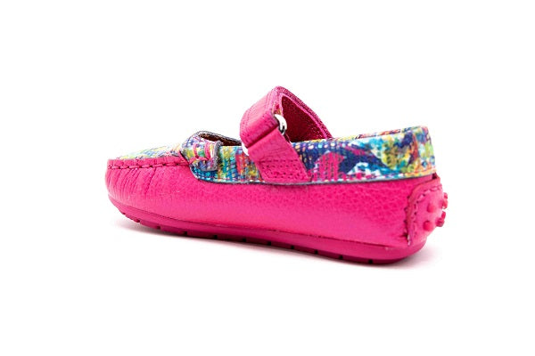 Venettini Girls 55-Juniper Fuxia Embossed Leather Flat Shoe