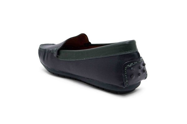 Venettini Boys 55-Gordy Dark Grey & Green Wax Leather Loafer Shoe