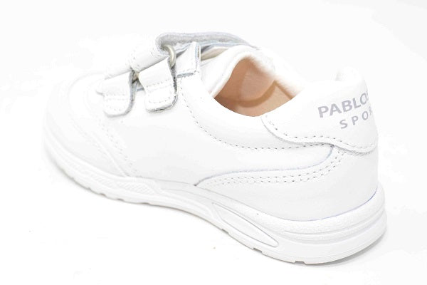 Pablosky Kids White Leather Velcro Sneaker - 267800