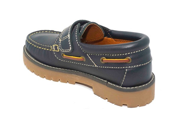 Pablosky Kids Navy Leather Velcro Boys Deck Shoe - 122525