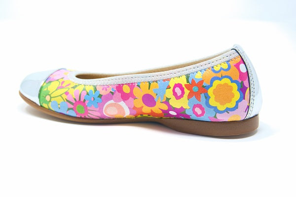 Andgo 22-Madi Flower Print Girls Leather Flat Shoe