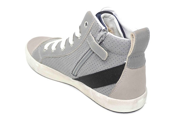 Geox J Alonisso Boys Grey Leather Sneaker