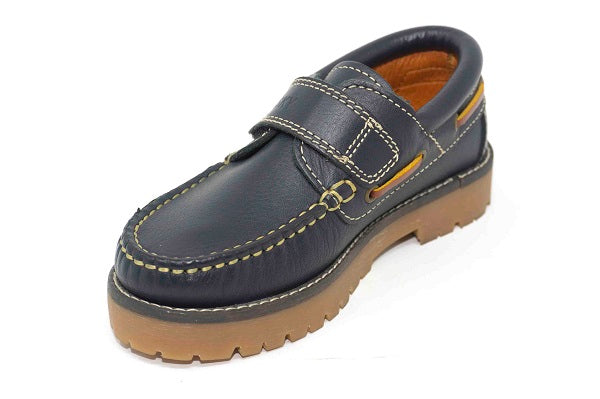 Pablosky Kids Navy Leather Velcro Boys Deck Shoe - 122525