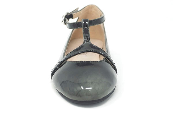 Venettini Gilrls 55-Ayden Grey Pull Patent Leather T-Strap Shoe