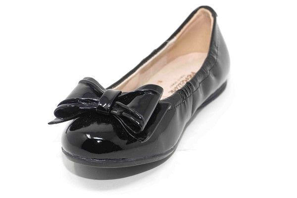 Venettini Girls 55-Ivana Black Gloss Leather Flat Shoe with Bow