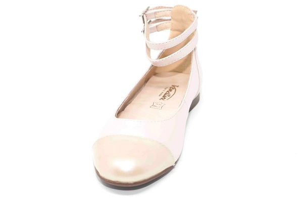 Venettini Girls 55-Isabel Champagne Pearlized Leather Ankle Strap Shoe